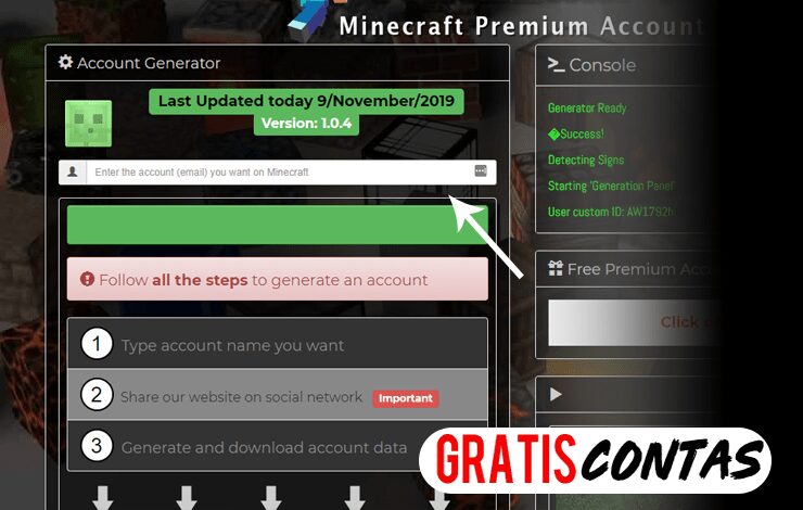 account premium generatore di minecraft
